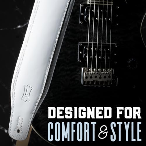 Black 3" Wide Leather Guitar Strap with Foam Padding F35915