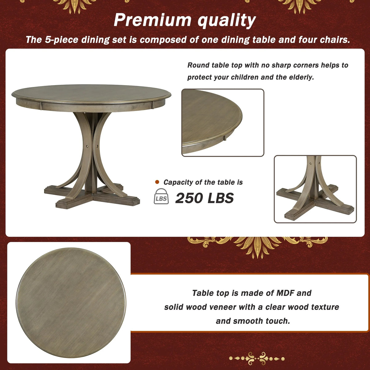 5-Piece Round Dining Table Set with Chairs N31275
