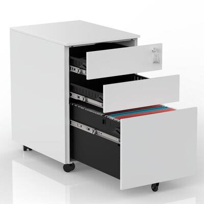 White 3-Drawer Mobile Metal Lockable File Cabinet with Keys and Casters T326295