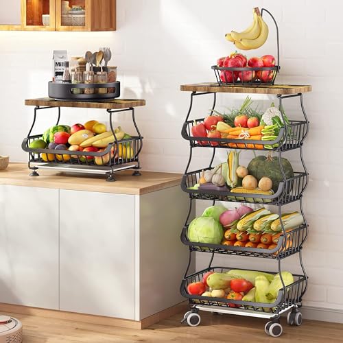 5 Tier Stackable Metal Wire Basket with Wheels Q199