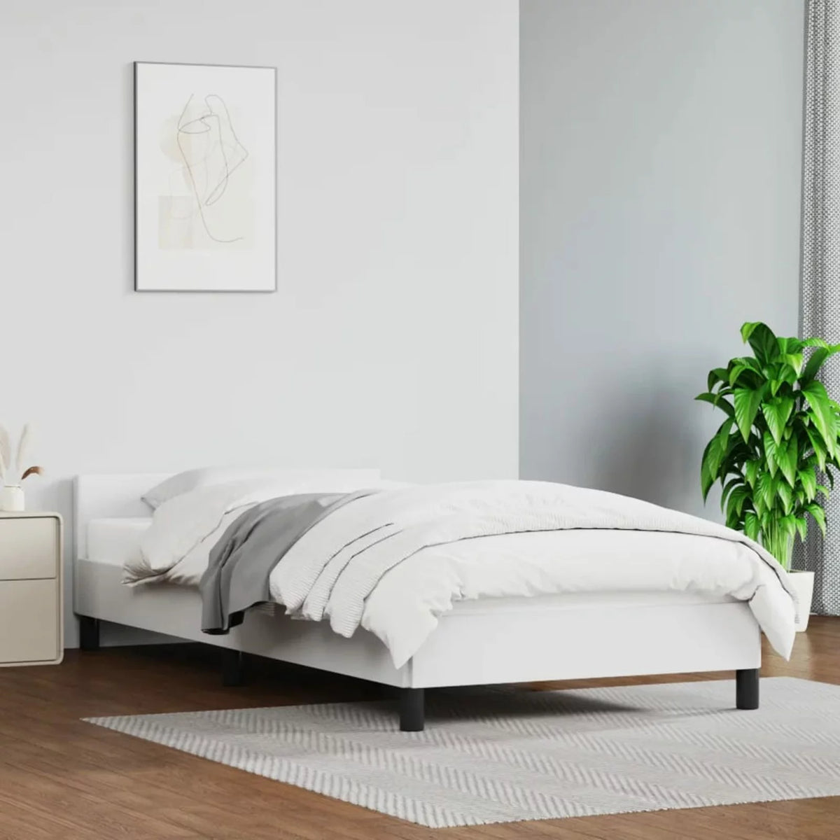 White Twin Faux Leather Bed Frame with Headboard F1092