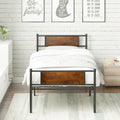 Metal Twin Bed Frame with Wood Headboard E303