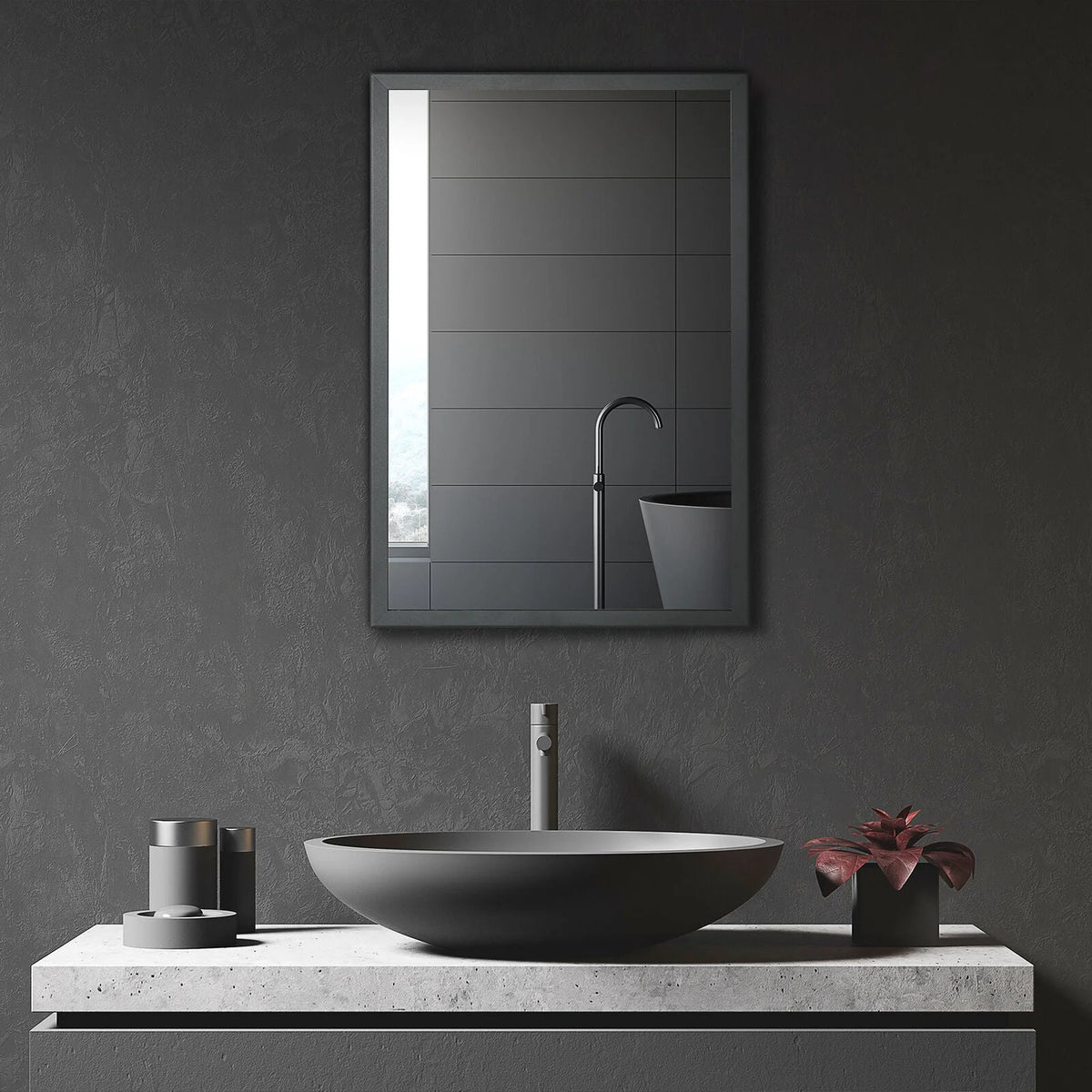 Black Bathroom Mirror with Storage Shelves U8075