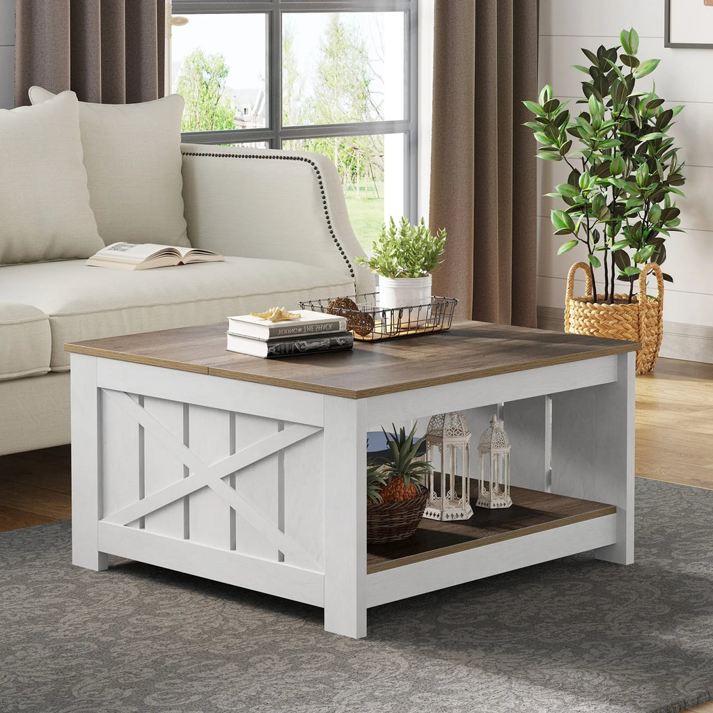 Square Wood Coffee Table with Storage C22068