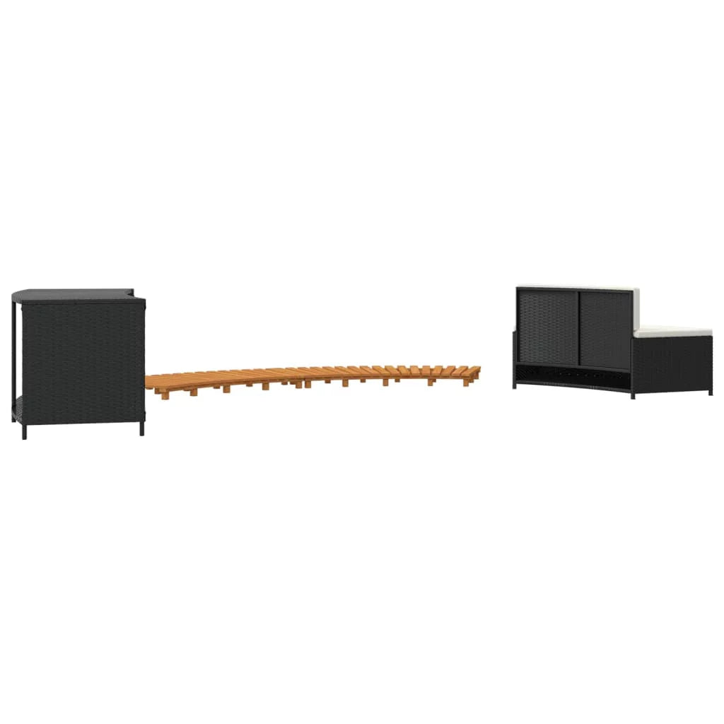 Black Poly Rattan and Solid Wood Acacia Spa Surround D28784