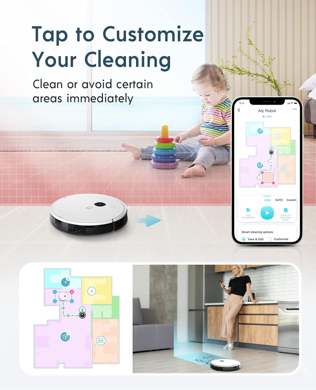 Robot Vacuum and Mop, Self-Emptying 3 in 1, 3000Pa Suction P5080
