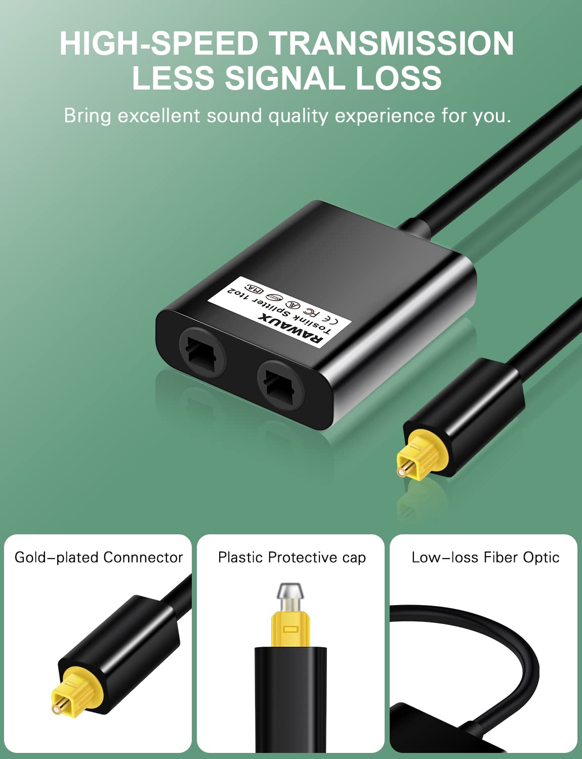 24K Gold Plated Toslink Optical Splitter 1 in 2 Out N10536