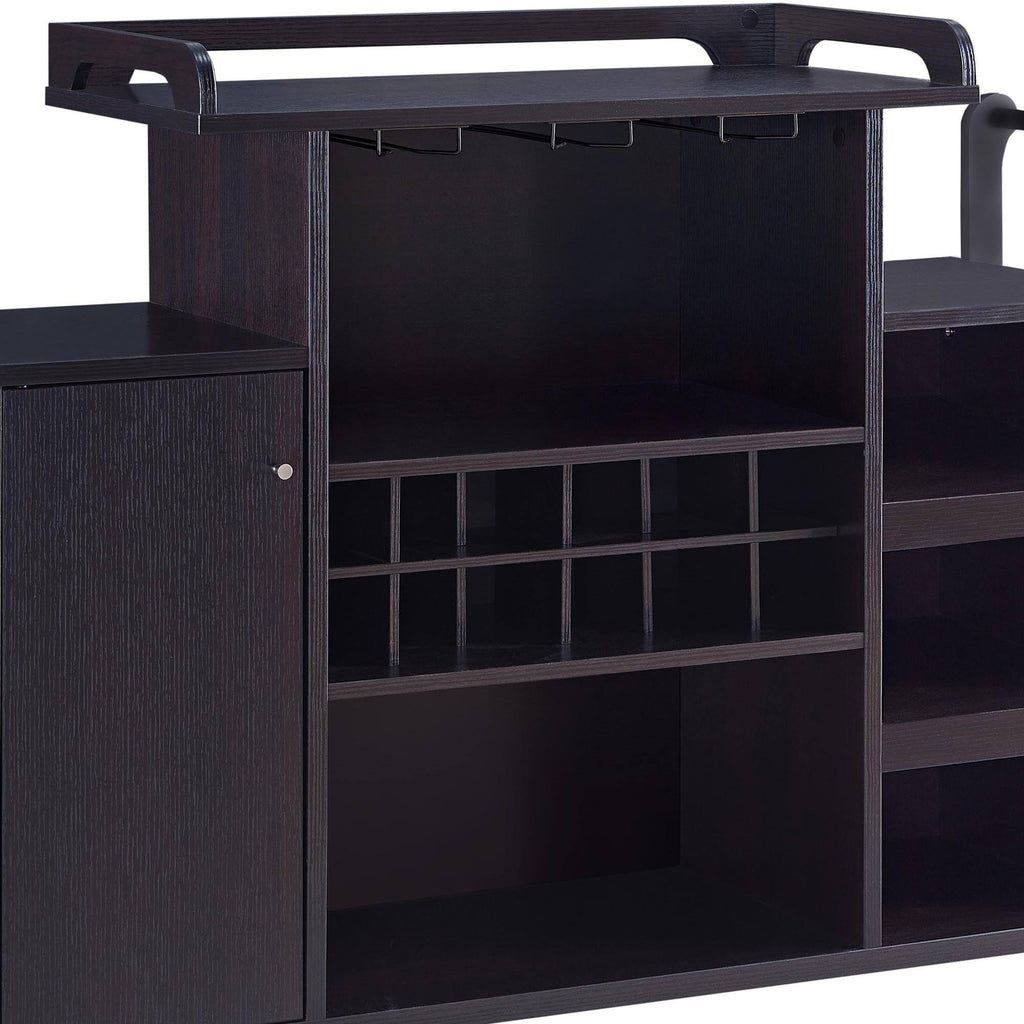 Brown Wooden Buffet Cart with Wine Rack and 1 Door Cabinet J1591