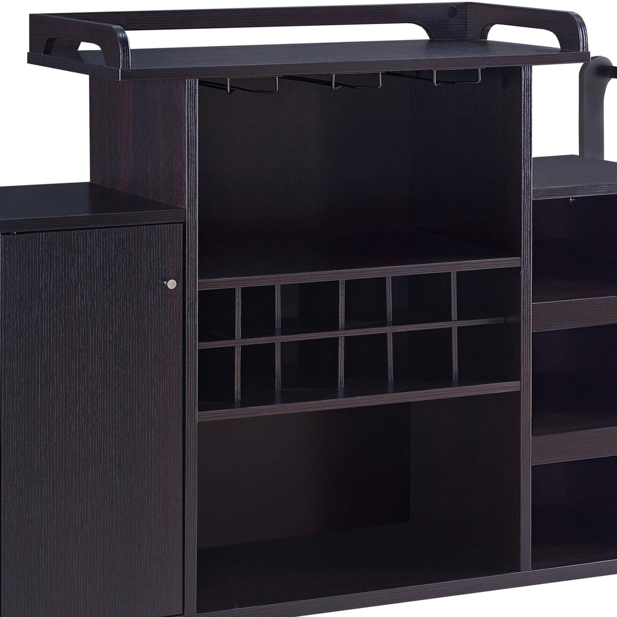 Brown Wooden Buffet Cart with Wine Rack and 1 Door Cabinet J1591