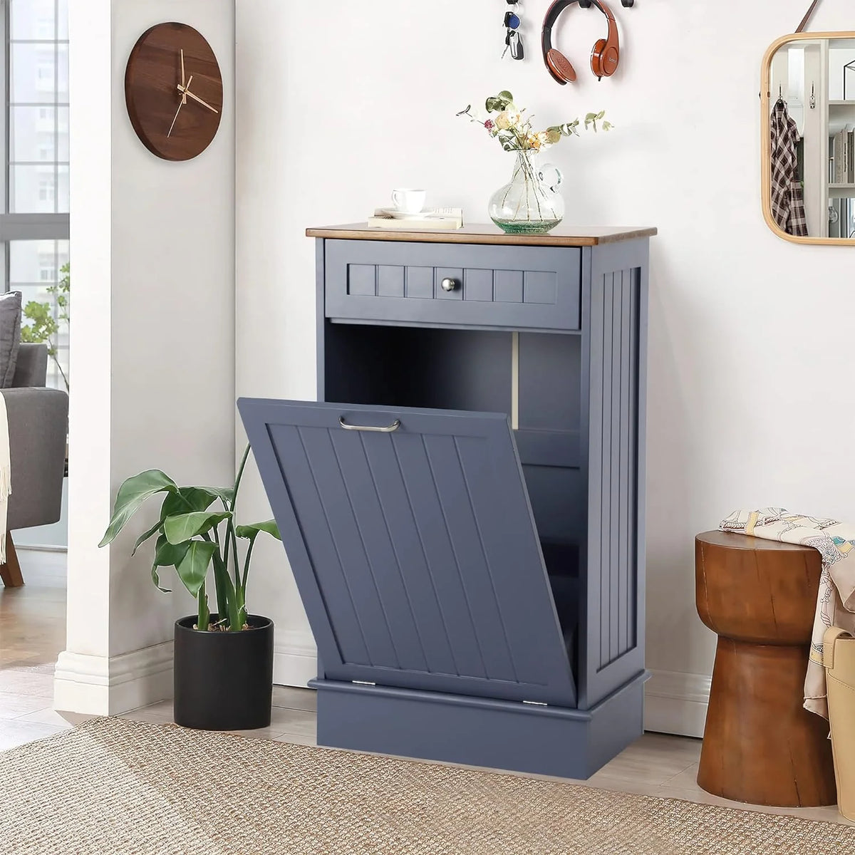 Mist Blue Tilt Out Trash Cabinet with Drawer W594703