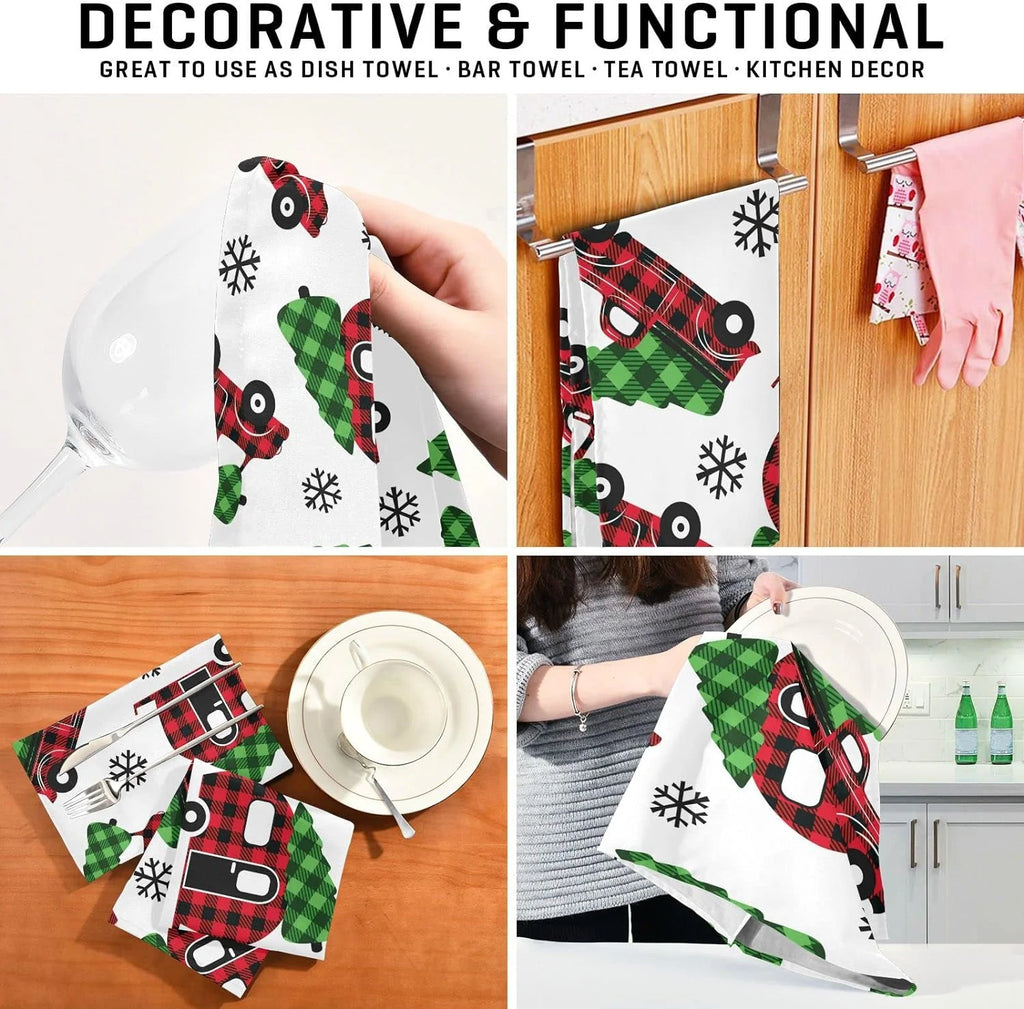 Plaid Red Kitchen Towels Set of 4 28'' x 18'' I610