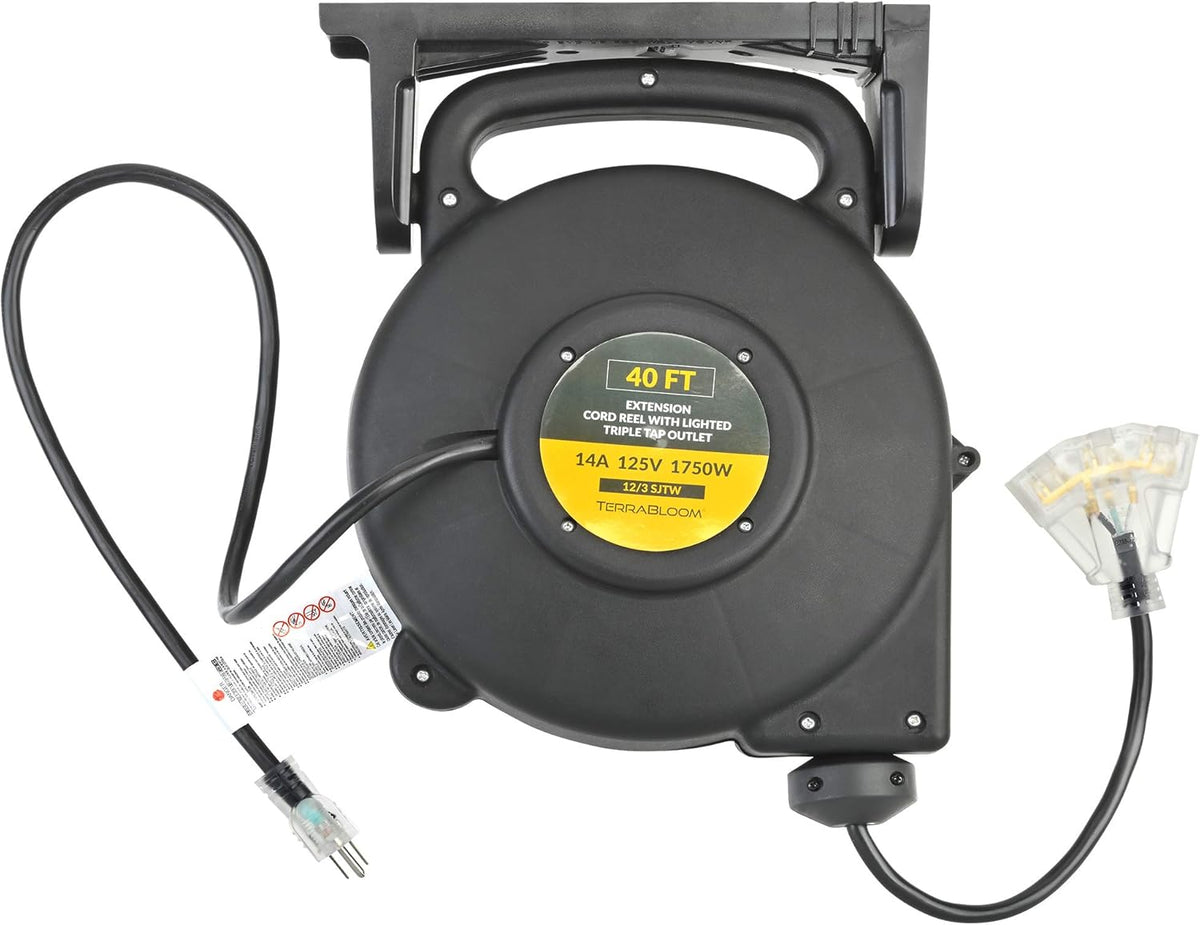 40 Ft 12/3 Retractable Extension Cord Reel with 3 Outlets L99985