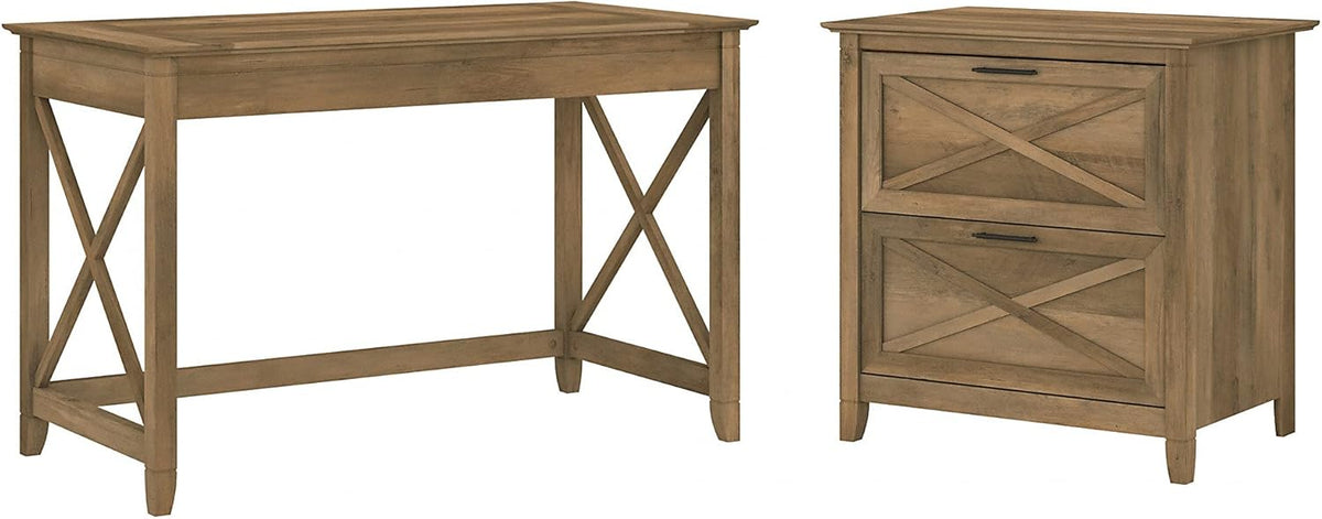 48W Reclaimed Pine Writing Desk with 2 Drawer Lateral File Cabinet Z629