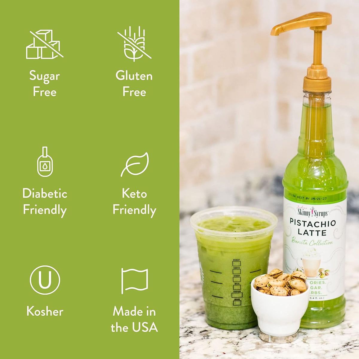 Sugar Free Coffee Syrup, Pistachio Flavor, 25.4 Fl Oz Y29327