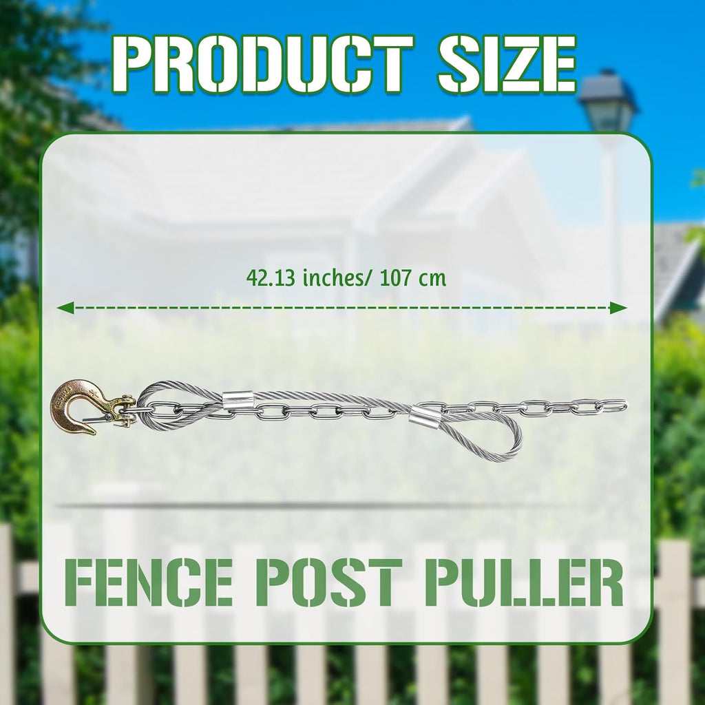 Silver 42.13 Inches Long Heavy Duty Fence Post Puller Tool with Chain and Slip Hook V17890