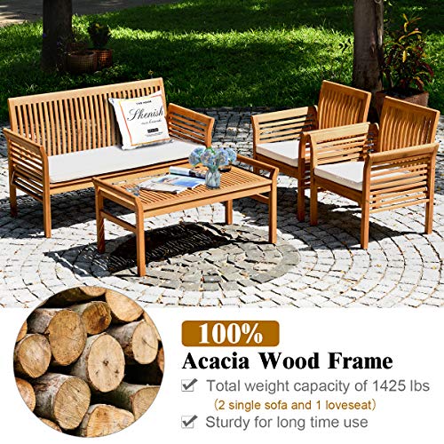 4 Piece Acacia Wood Outdoor Sofa Set with Cushions P72180