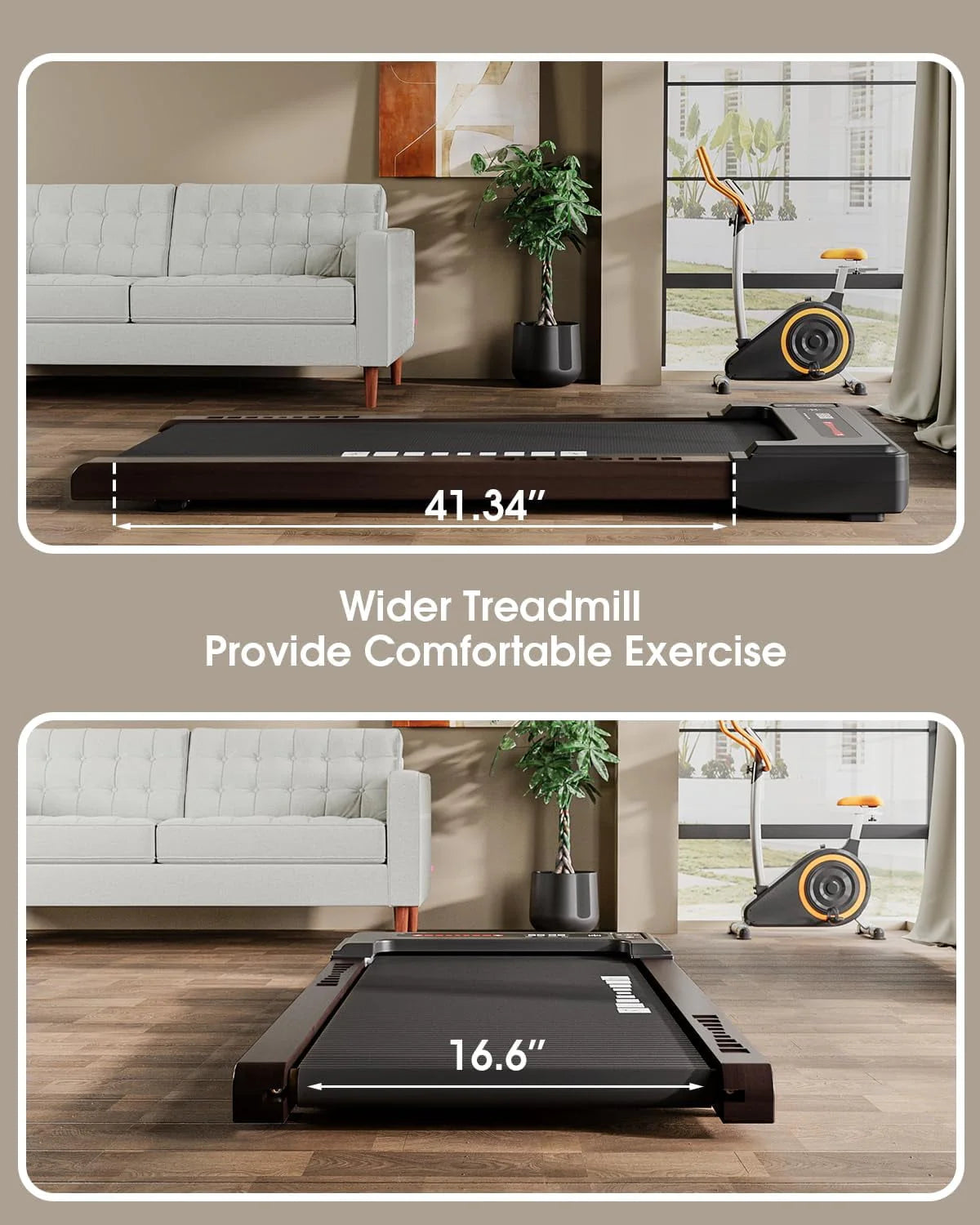 Under Desk Treadmill, Brown Wood Electric Treadmill with Remote Control D850