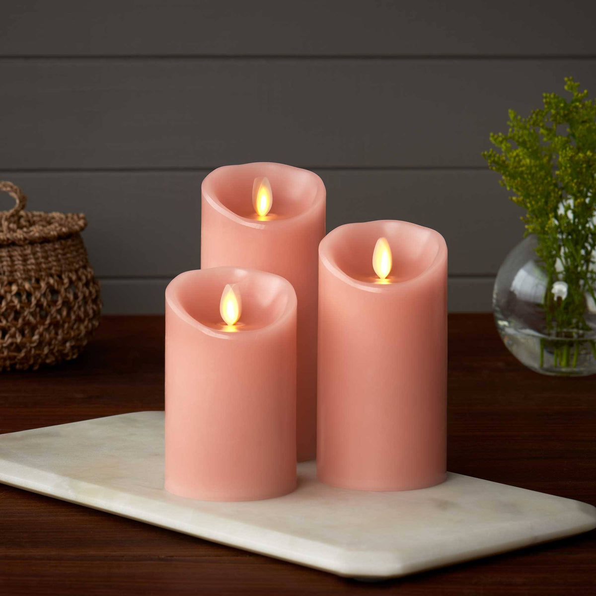 Set of 3 Flameless LED Pillar Candles with Remote Control Pink A8401