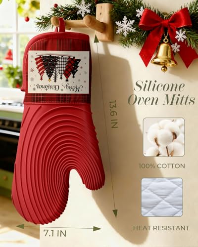 Long Silicone Oven Mitts 2 Pcs Cotton Oven Gloves Q37019