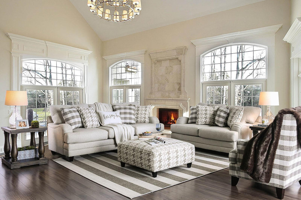 Light Gray Linen-like Fabric Living Room Set 3pcs U51970