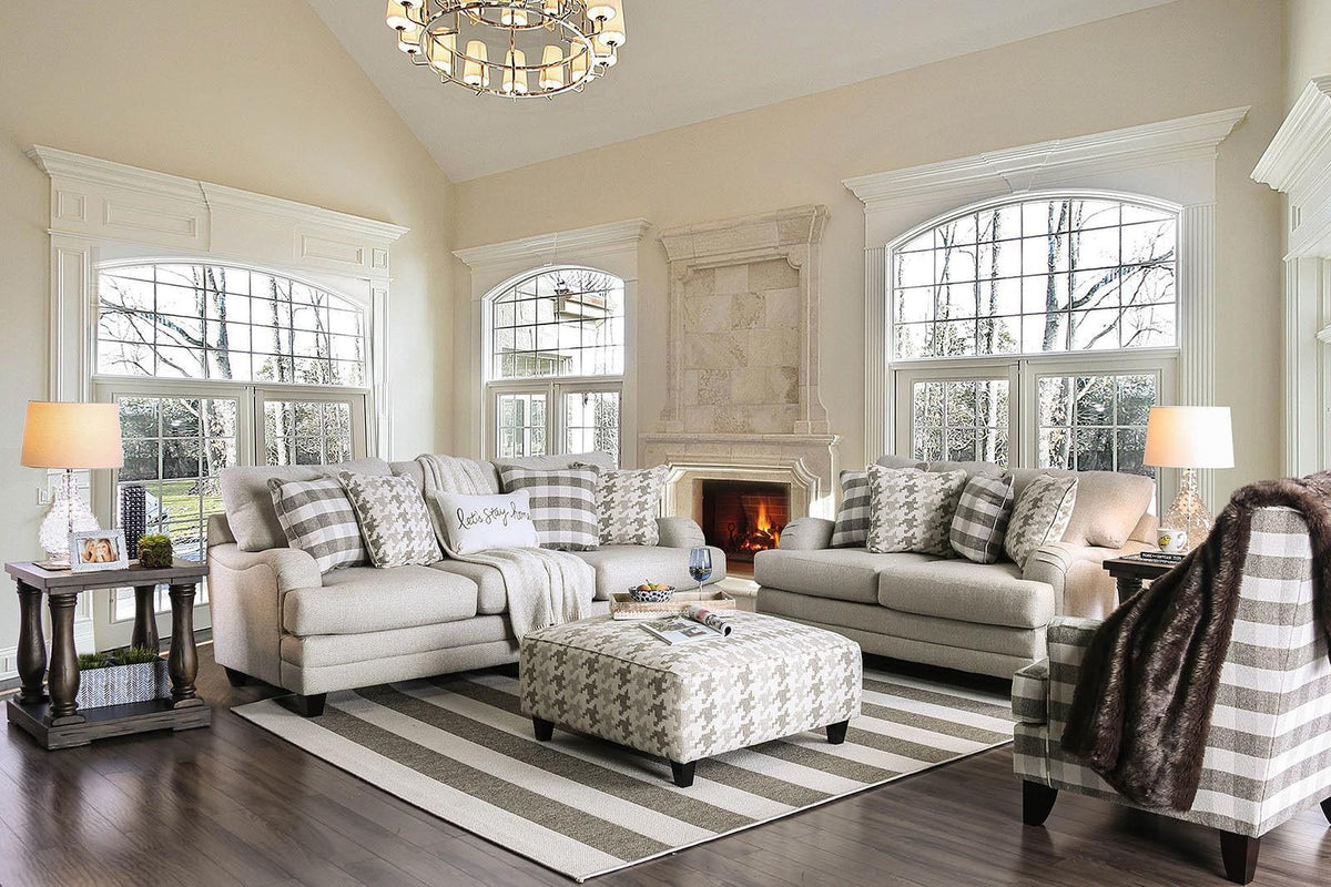 Light Gray Linen-like Fabric Living Room Set 3pcs U51970