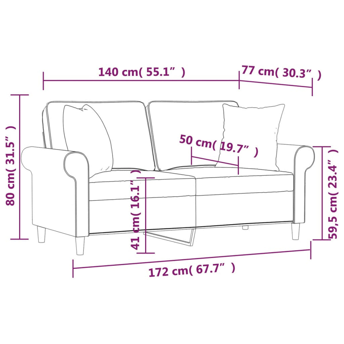 Dark Gray 2-Seater Fabric Sofa with Pillows and Cushions P3192