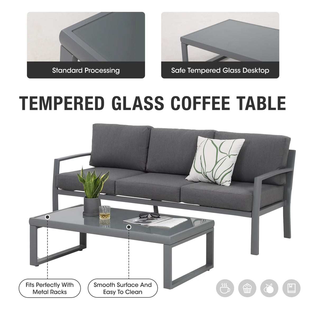 4 Piece Metal Patio Furniture Set with Cushions V230151