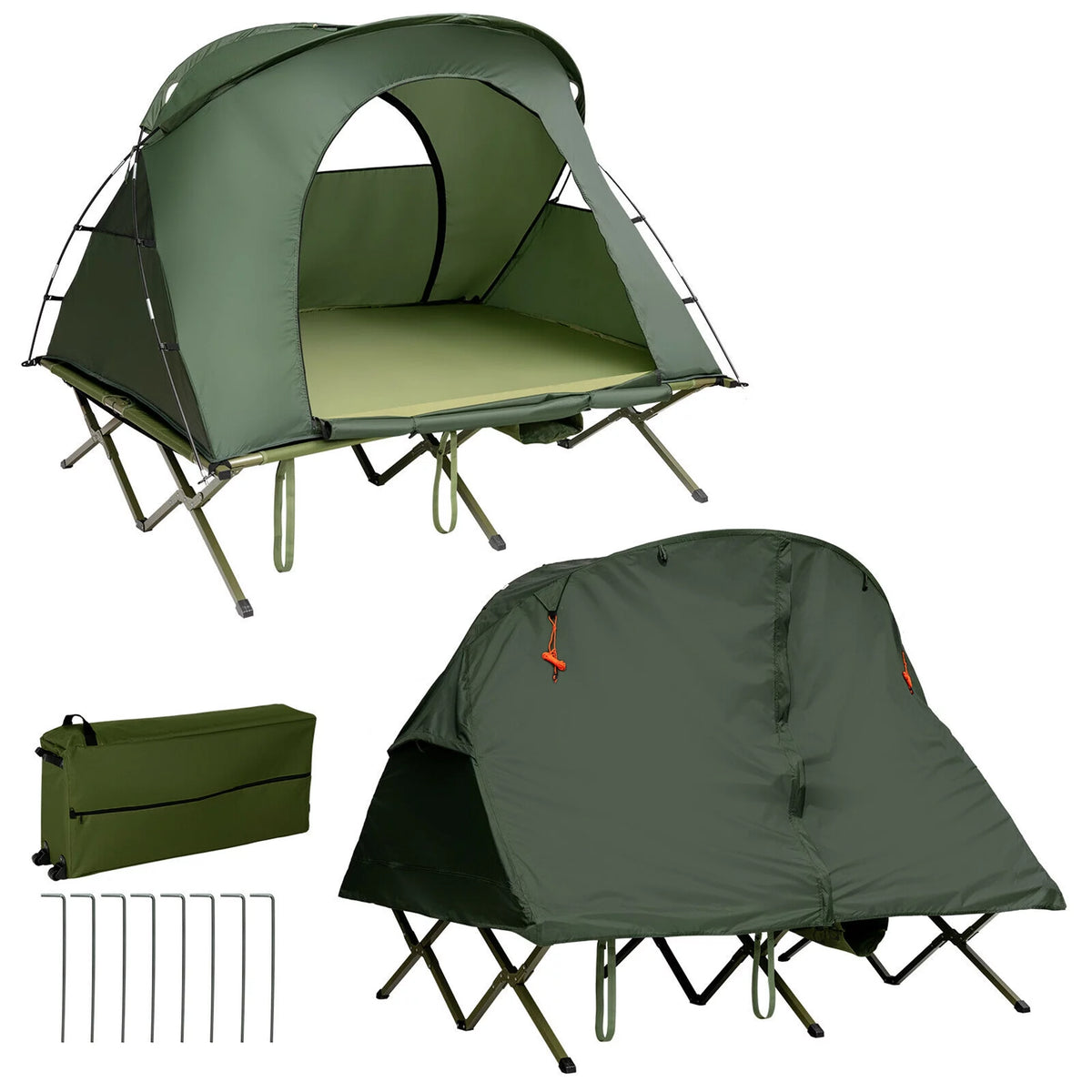 2-Person Elevated Camping Tent Cot with External Cover Green P4963