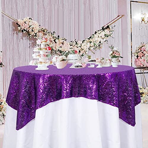 2 Pack 72x72 Inch Black Sequin Tablecloths K1674