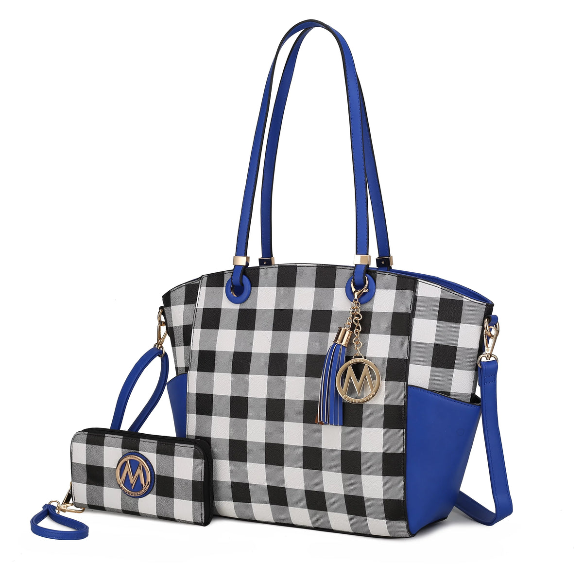 Royal Blue Vegan Leather Tote Handbag with Wallet E516671