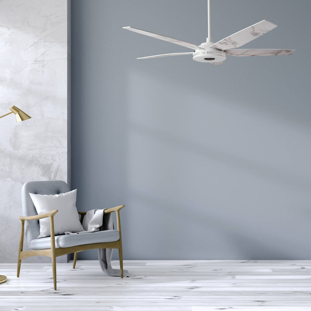 White Smart Ceiling Fan with Dimmable LED Light and Remote O639739