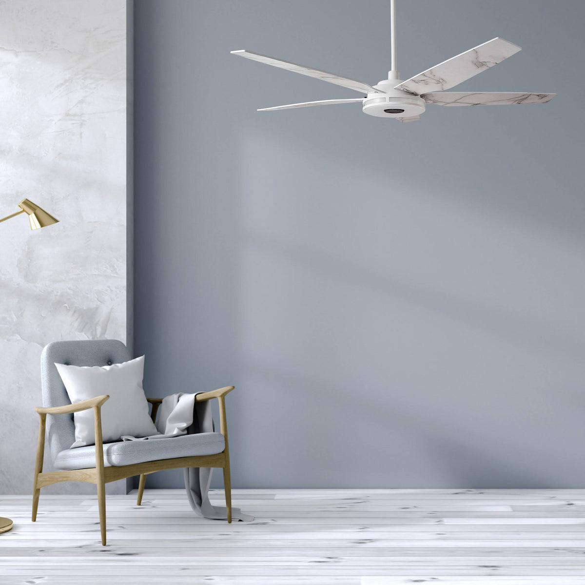 White Smart Ceiling Fan with Dimmable LED Light and Remote O639739