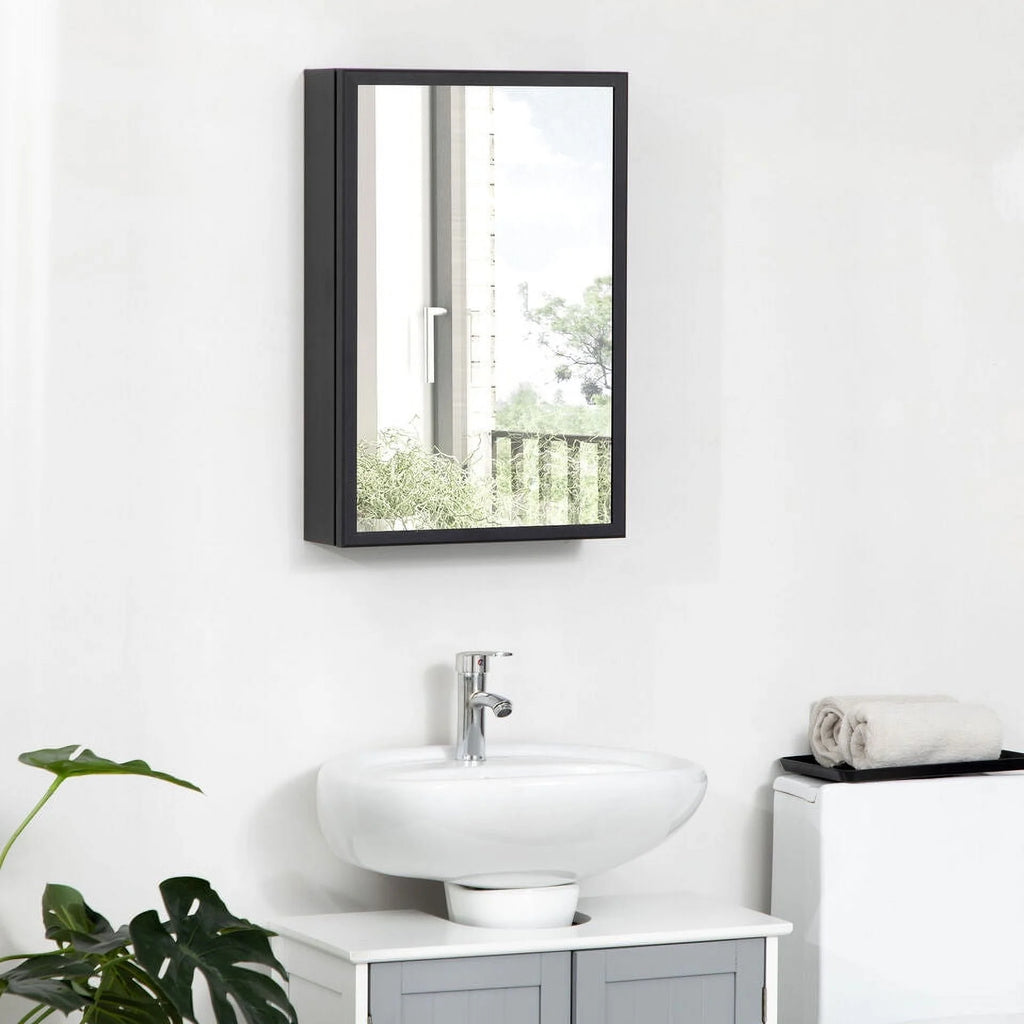 Black Bathroom Mirror with Storage Shelves U8075