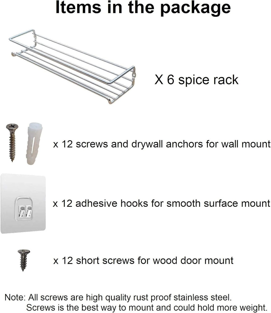 6 Pack Wall Mount Spice Rack Organizer for Cabinet, 12 x 3 x 3 inches R75661