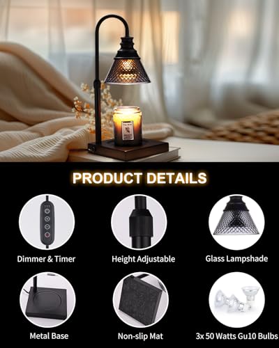 Black Electric Candle Warmer Lamp with Timer Dimmer and 3 Bulbs H9410