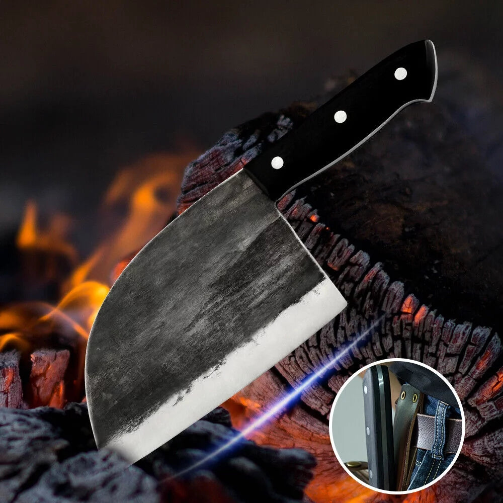 6.5 Inch Forged Chef Butcher Knife with Leather Sheath W41094
