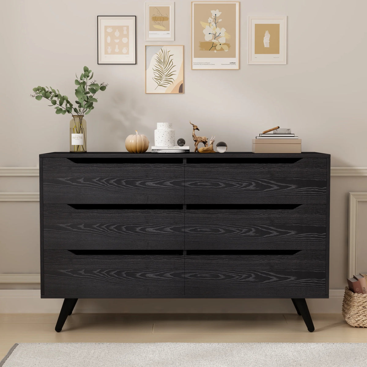 Black Wood 6 Drawer Dresser C301170