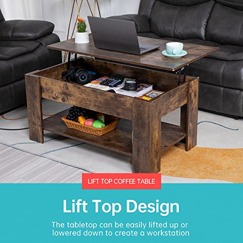 39.4" Lift Top Coffee Table with Hidden Compartment and Storage Shelf Black V55688