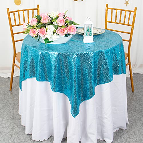 2 Pack 72x72 Inch Black Sequin Tablecloths K1674