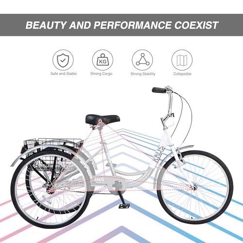 24'' 7 Speed 3 Wheel Tricycle with Shopping Basket V86475