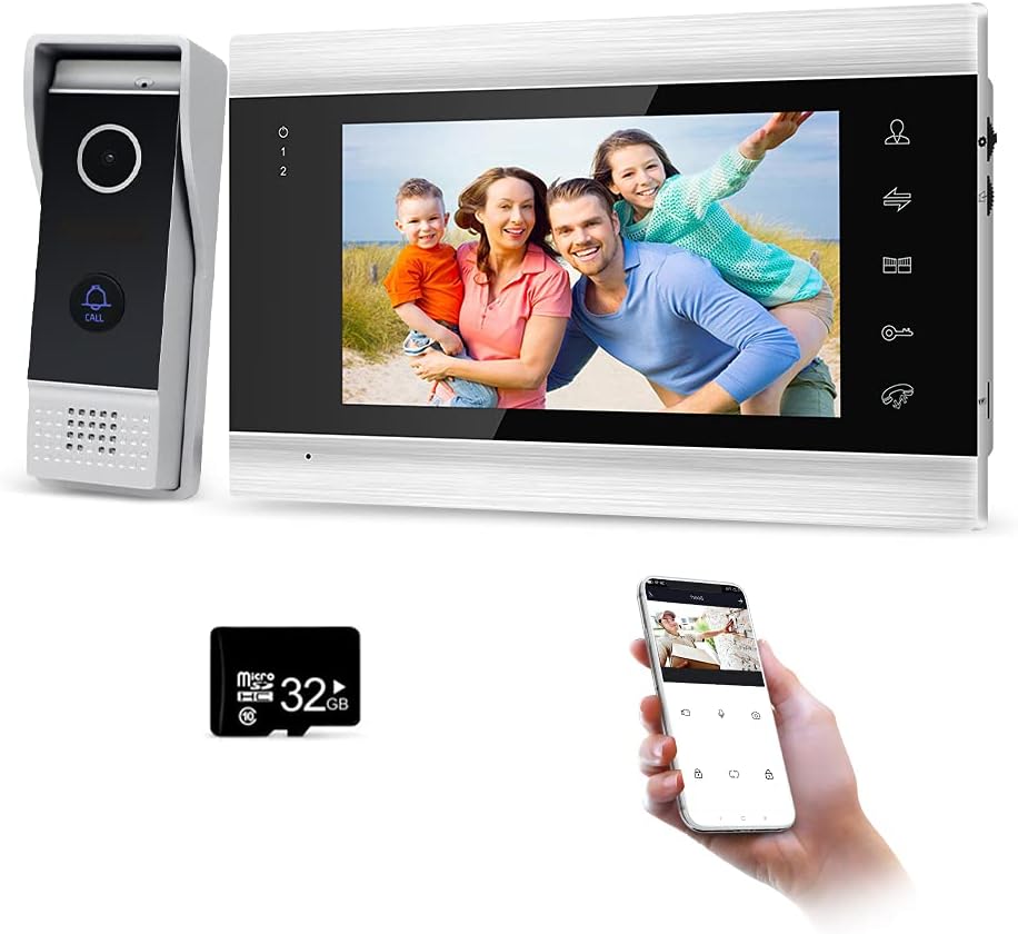 Video Door Phone 7 inch 4 Wired 720P System WiFi Outdoor Camera with 16G TFT Card IR Night Vision Motion Detection Dual-Way M72224