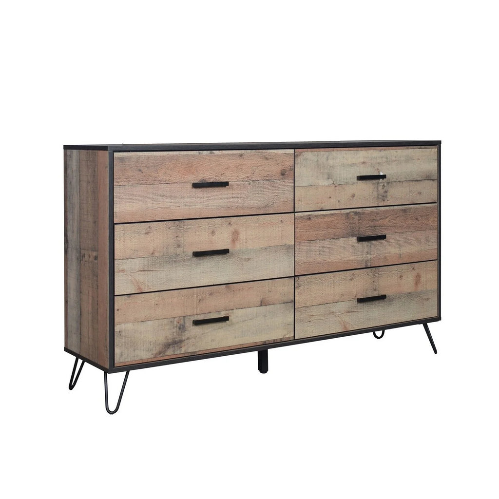 Rustic Brown Wood 6 Drawer Dresser S6370