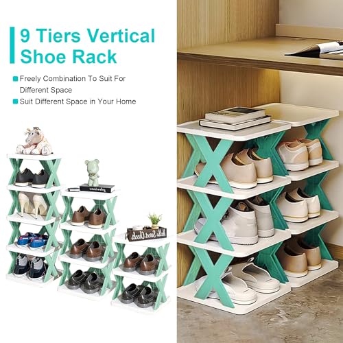 Green Plastic 9 Tier Narrow Shoe Rack J4022