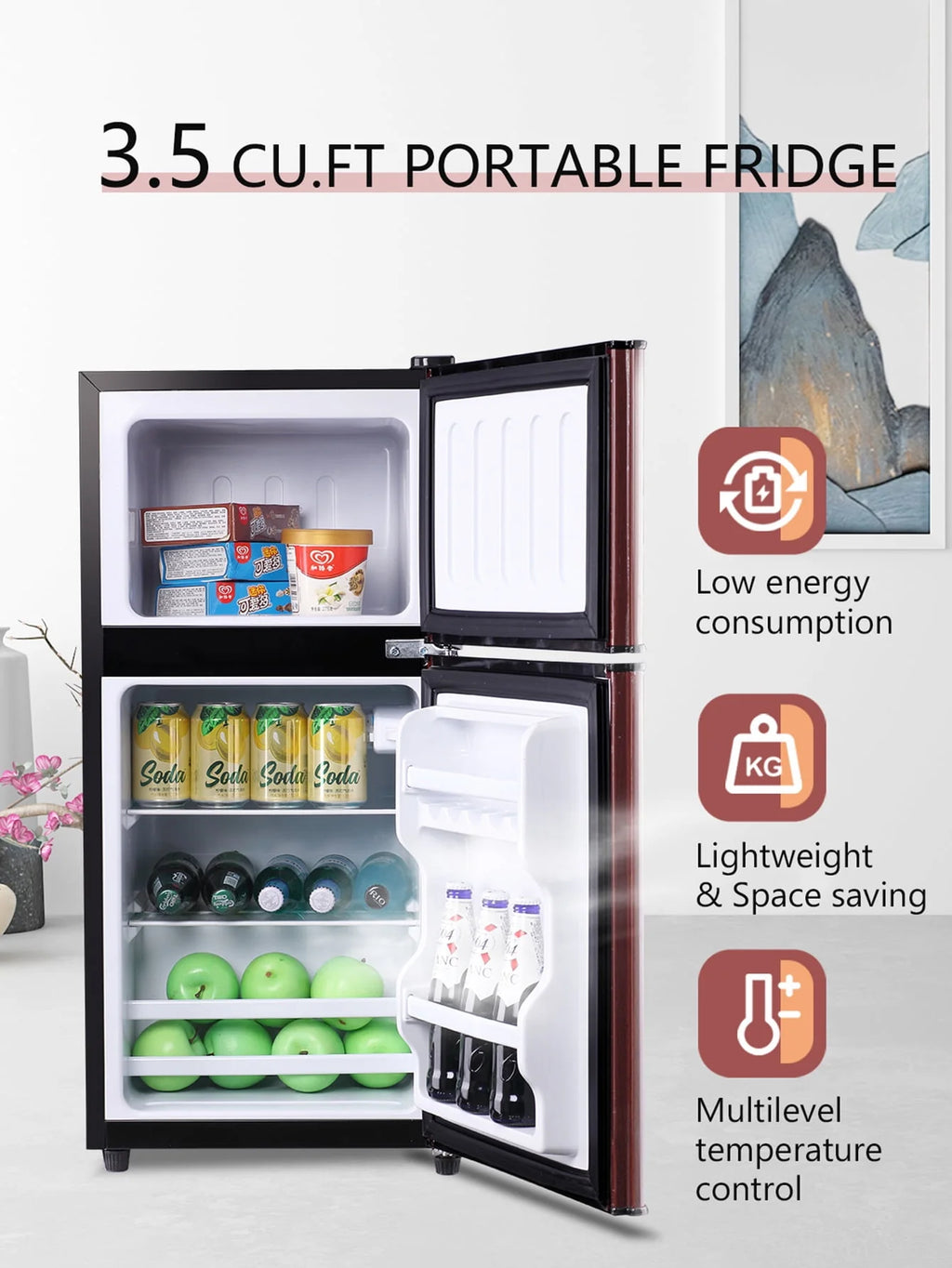 3.5 Cu.ft Mini Fridge with 7 Level Thermostat V983