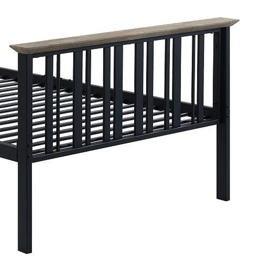 Antique Oak Brown & Black Twin Size Bed with Slatted Metal Frame J407147