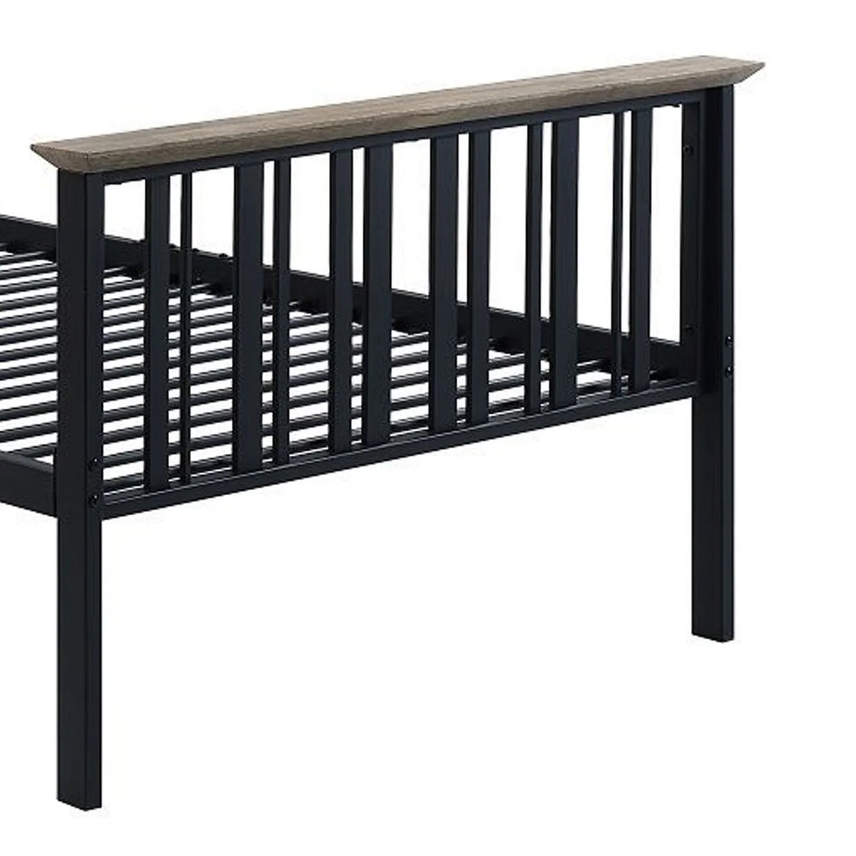 Antique Oak Brown & Black Twin Size Bed with Slatted Metal Frame J407147