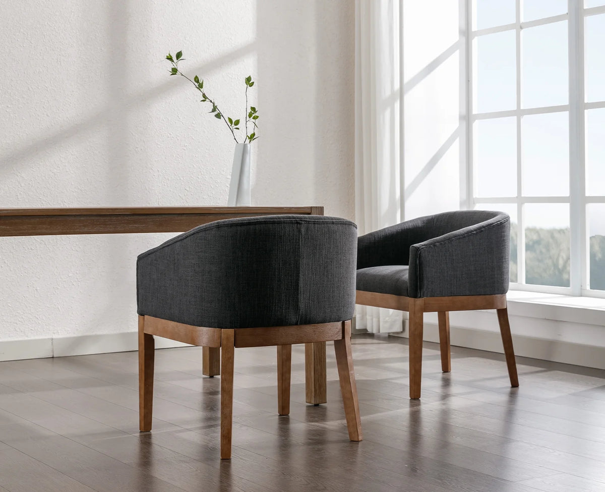 Charcoal Linen Upholstered Dining Chairs Set of 2 with Armrests V514