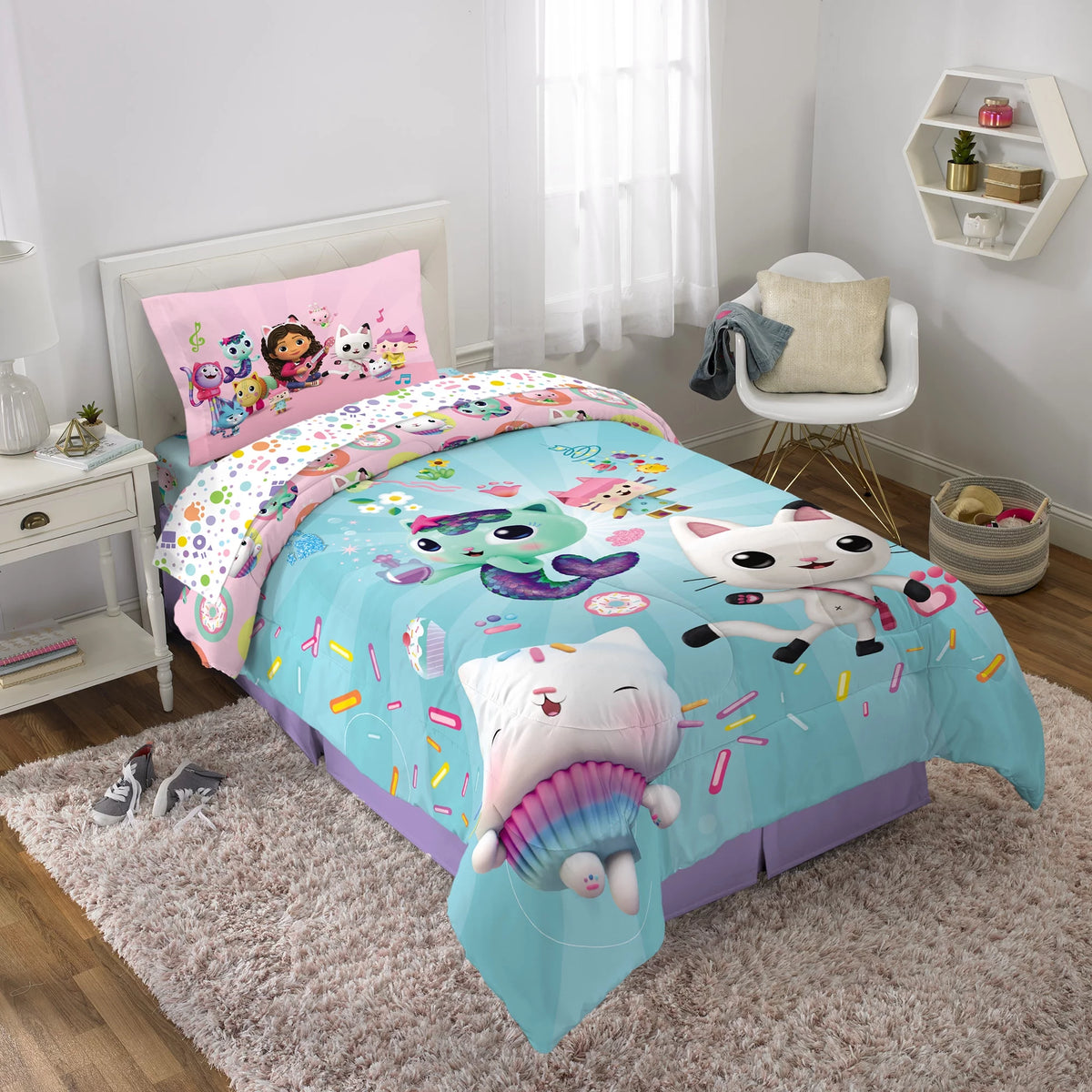Kids Full Sheet Set, White and Blue M83816