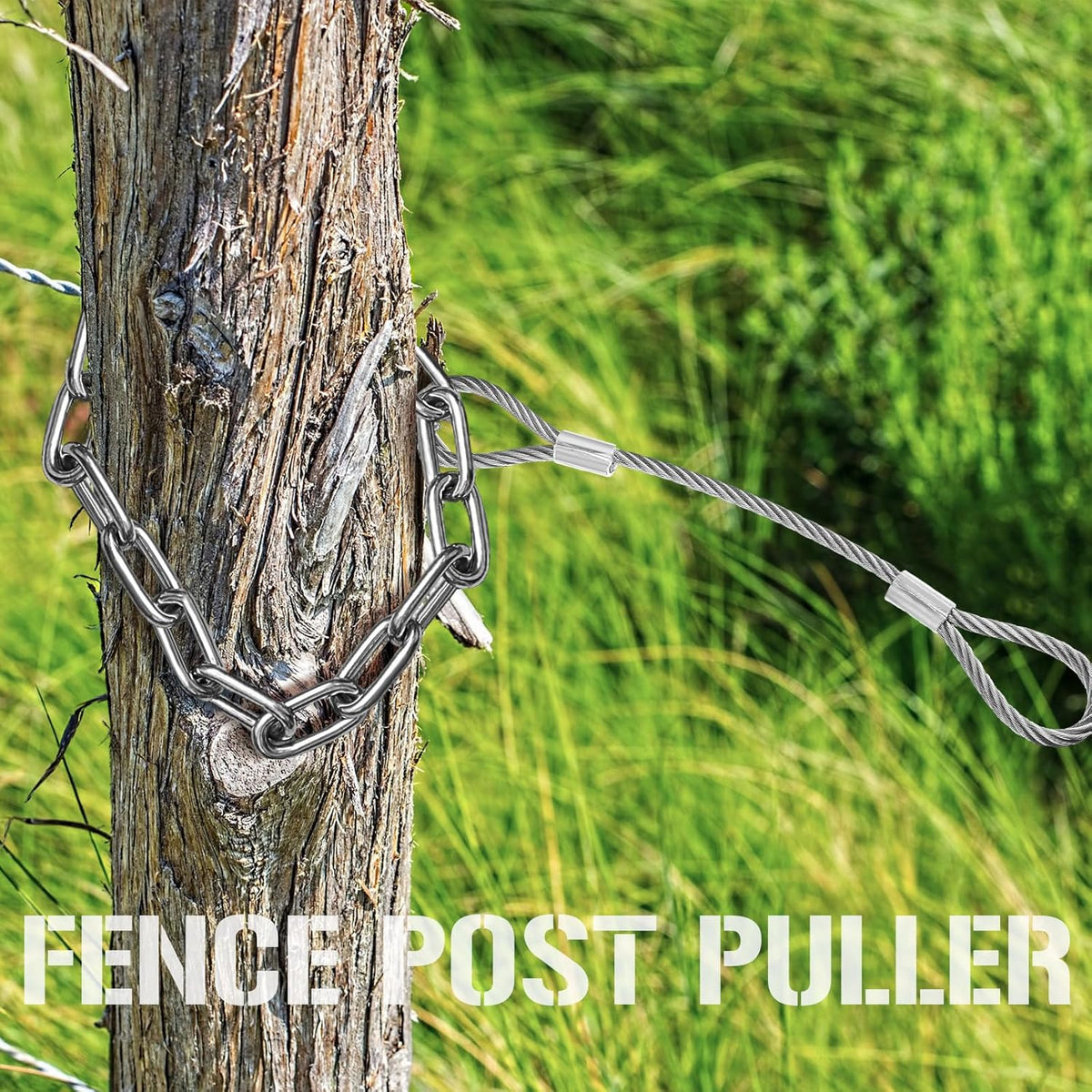 Silver 42.13 Inches Long Heavy Duty Fence Post Puller Tool with Chain and Slip Hook V17890