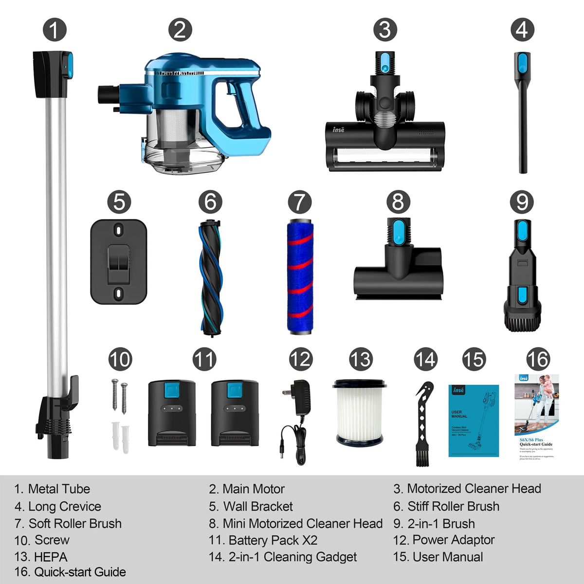 Cordless Vacuum Cleaner with 2 Batteries, 10-in-1 Lightweight Stick Vacuum H8586